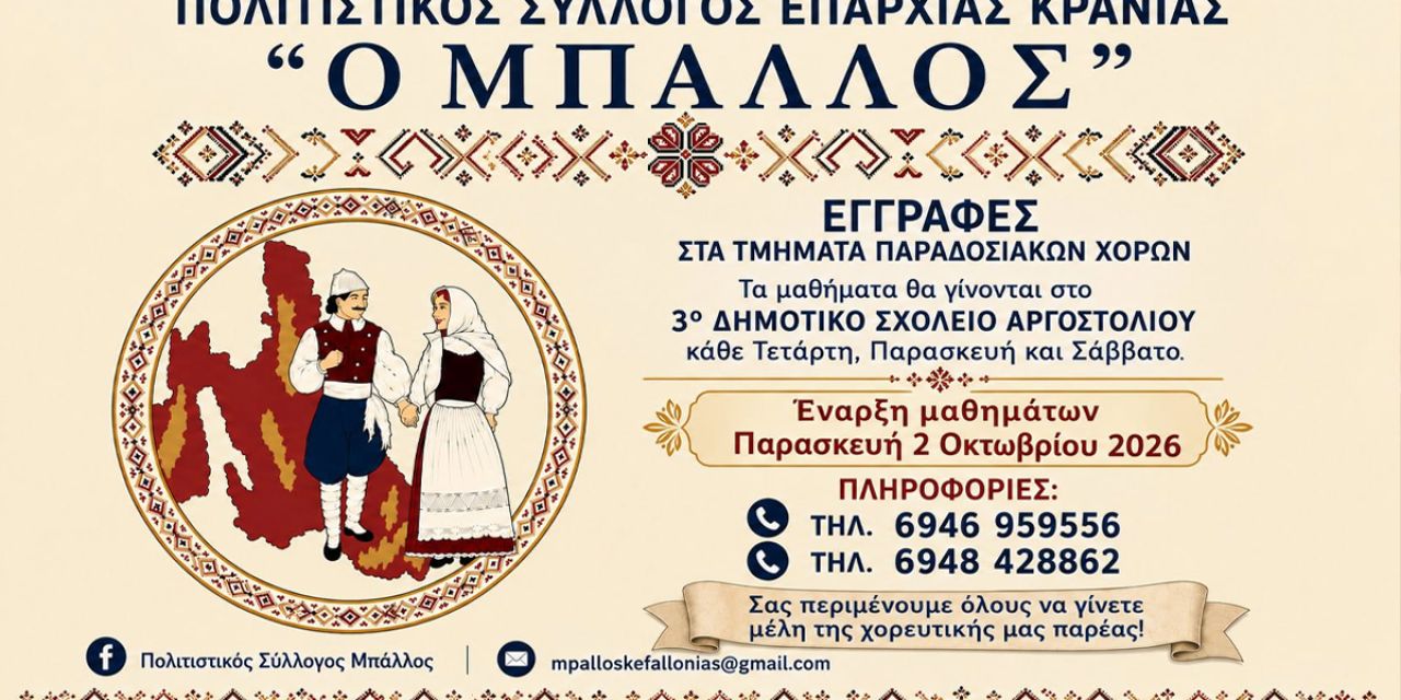Έναρξη εγγραφών του Πολιτιστικού Συλλόγου «Ο Μπάλλος»