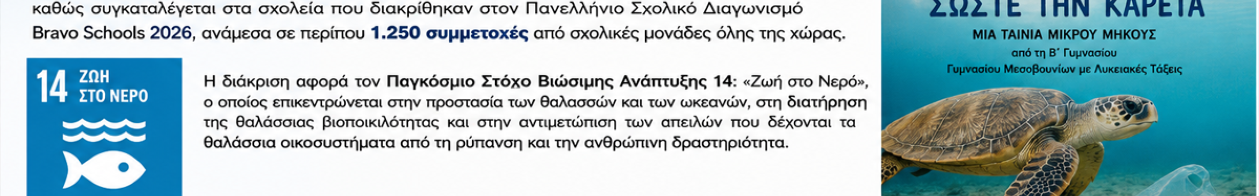Διάκριση του Γυμνασίου Μεσοβουνίων με Λυκειακές Τάξεις στον Διαγωνισμό Bravo Schools 2026