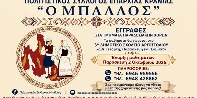 Έναρξη εγγραφών του Πολιτιστικού Συλλόγου «Ο Μπάλλος»
