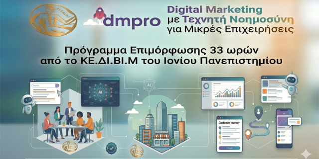 Πρόσκληση Εκδήλωσης Ενδιαφέροντος: Επιδοτούμενο Πρόγραμμα DigitalMarketing & AI για τις Επιχειρήσεις-Μέλη του Επιμελητηρίου Κεφαλονιάς & Ιθάκης