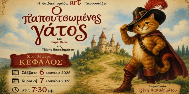 Η παιδική θεατρική ομάδα ART παρουσιάζει την παράσταση «Ο Παπουτσωμένος Γάτος»